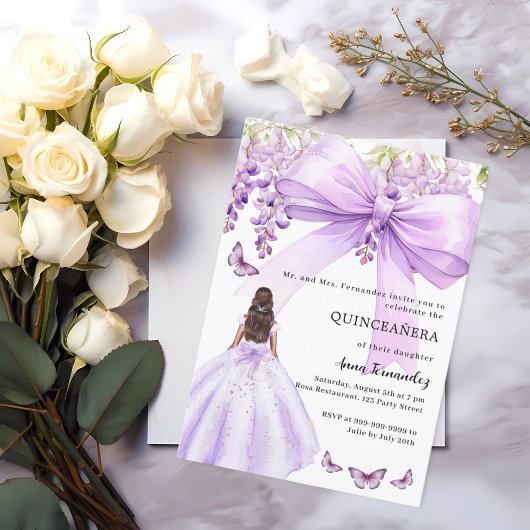 Invitation Robe fleurie arc lavande Quinceanera