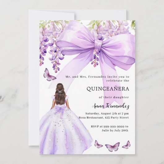 Invitation Robe fleurie arc lavande Quinceanera (Devant)