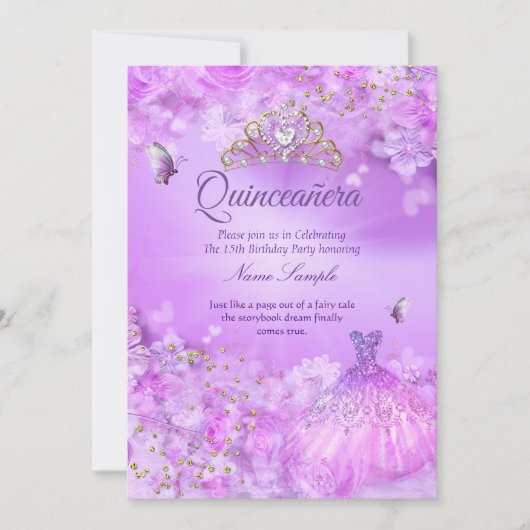 Invitation Robe fleurie rose pourpre de la princesse Quincean (Devant)
