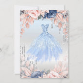 Invitation Robe Fleurs Bleues Paillettes Argentées Sweet 16  (Dos)