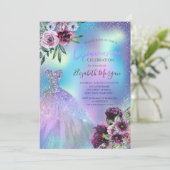 Invitation Robe, Fleurs violettes Holographique Quinceañera (Debout devant)