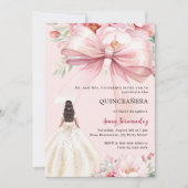Invitation Robe florale à noeud rose blush pour Quinceanera (Devant)