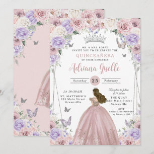 Invitation Robe florale blanche Lilac Quinceañera XV 16