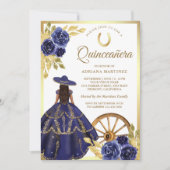 Invitation Robe florale bleu marine Charro Gold Quinceanera (Devant)