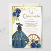 Invitation Robe Florale Bleue Charro Western Gold Quinceanera (Devant)