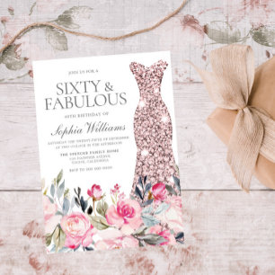 Invitation Robe florale Blush 60 et fabuleux 60e anniversaire