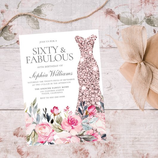 Invitation Robe florale Blush 60 et fabuleux 60e anniversaire