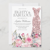 Invitation Robe florale Blush 80 et fabuleux 80e anniversaire (Devant)