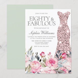 Invitation Robe florale Blush 80 et fabuleux 80e anniversaire