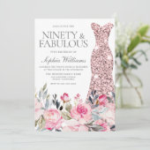 Invitation Robe florale Blush 90 et fabuleux 90e anniversaire (Debout devant)