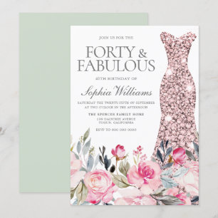 Invitation Robe florale Blush Forty & Fabuleux 40e anniversai