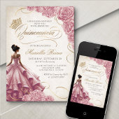 Invitation Robe florale Blush Quinceañera