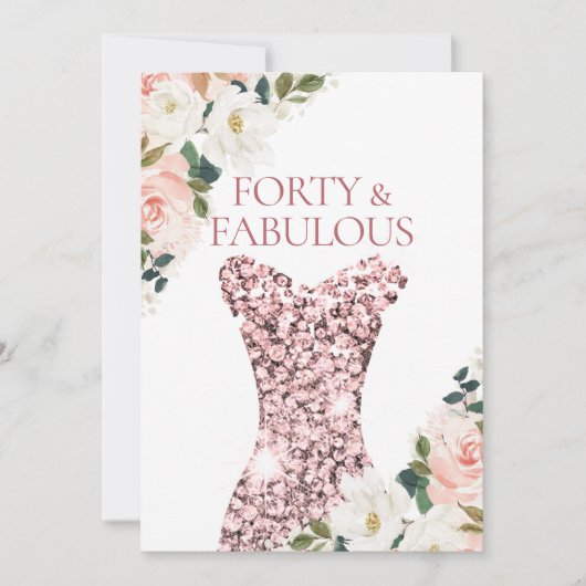 Invitation Robe florale Blush Rose Gold Sparkle 40e anniversa (Devant)