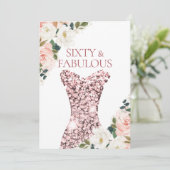 Invitation Robe florale Blush Rose Gold Sparkle 60e anniversa (Debout devant)