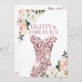 Invitation Robe florale Blush Rose Gold Sparkle 80e anniversa (Devant / Derrière)