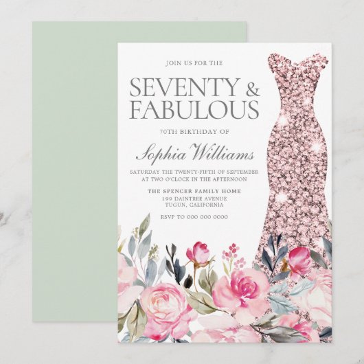 Invitation Robe florale Blush Soixante-dix fabuleux 70e anniv (Devant / Derrière)