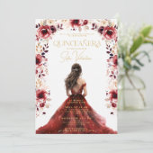 Invitation Robe Florale Bourgogne Gown Floral Quinceañera (Debout devant)