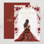 Invitation Robe Florale Bourgogne Gown Floral Quinceañera (Devant / Derrière)
