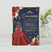 Invitation Robe florale Bourgogne papillon Marine Quinceanera (Debout devant)