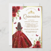 Invitation Robe Florale Bourgogne papillon Quinceanera (Devant)