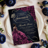 Invitation Robe Florale Bourgogne Quinceañera