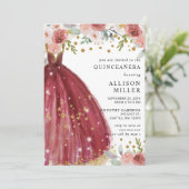 Invitation Robe Florale Burgundy Rouge or Parties scintillant (Debout devant)