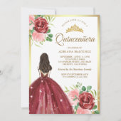 Invitation Robe Florale de Bourgogne Princesse Gold Quinceane (Devant)