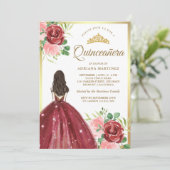 Invitation Robe Florale de Bourgogne Princesse Gold Quinceane (Debout devant)