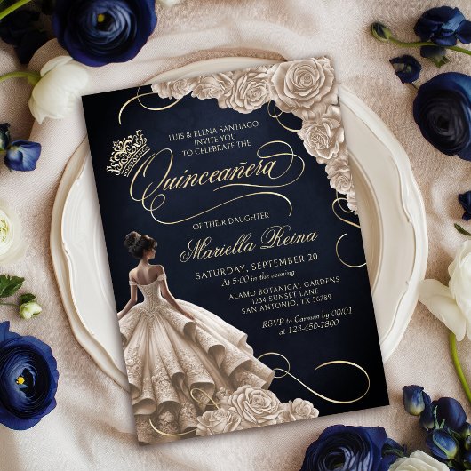 Invitation Robe Florale de Champagne Quinceañera