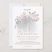 Invitation Robe florale de parties scintillant d'argent blanc (Devant)