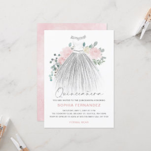 Invitation Robe florale de parties scintillant d'argent blanc