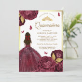 Invitation Robe Florale d'or de Bourgogne papillon Quinceaner (Debout devant)