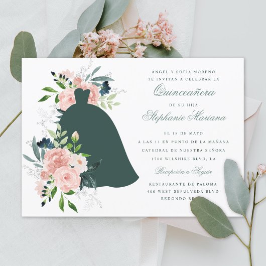 Invitation Robe florale floue sur mesure couleur Quinceañera
