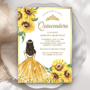 Invitation Robe florale jaune Fleurs de soleil Quinceanera or