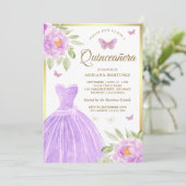 Invitation Robe florale lavande papillon Or Quinceanera (Debout devant)
