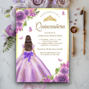 Invitation Robe florale lavande papillon Or Quinceanera