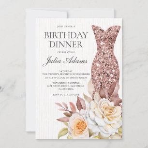 Invitation Robe florale moderne rose gold blush pour annivers