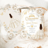 Invitation Robe Florale Or Crème d'or Quinceanera