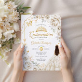 Invitation Robe Florale Or Crème d'or Quinceanera