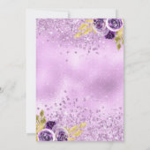 Invitation Robe Florale pourpre Étincelle Or Quinceanera (Dos)