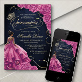 Invitation Robe Florale rose chaud Quinceañera