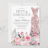 Invitation Robe florale rose Fifty & Fabulous 50e anniversair (Devant)