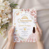 Invitation Robe Florale rose or rose Quinceanera
