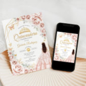 Invitation Robe Florale rose or rose Quinceanera