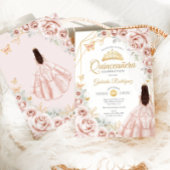 Invitation Robe Florale rose or rose Quinceanera
