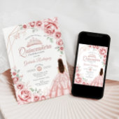 Invitation Robe Florale rose or Rose Quinceanera