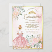 Invitation Robe florale rose pâle Princesse Quinceanera Or (Devant)