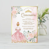 Invitation Robe florale rose pâle Princesse Quinceanera Or (Debout devant)