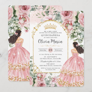 Invitation Robe florale rose poudrée Blush Quinceañera Sweet