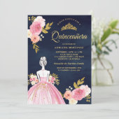 Invitation Robe Florale rose Princesse Marine bleu Quinceaner (Debout devant)